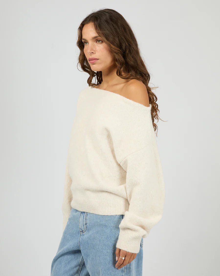 Off Shoulder Knit Jumper - Oat - Chillis & More NZ