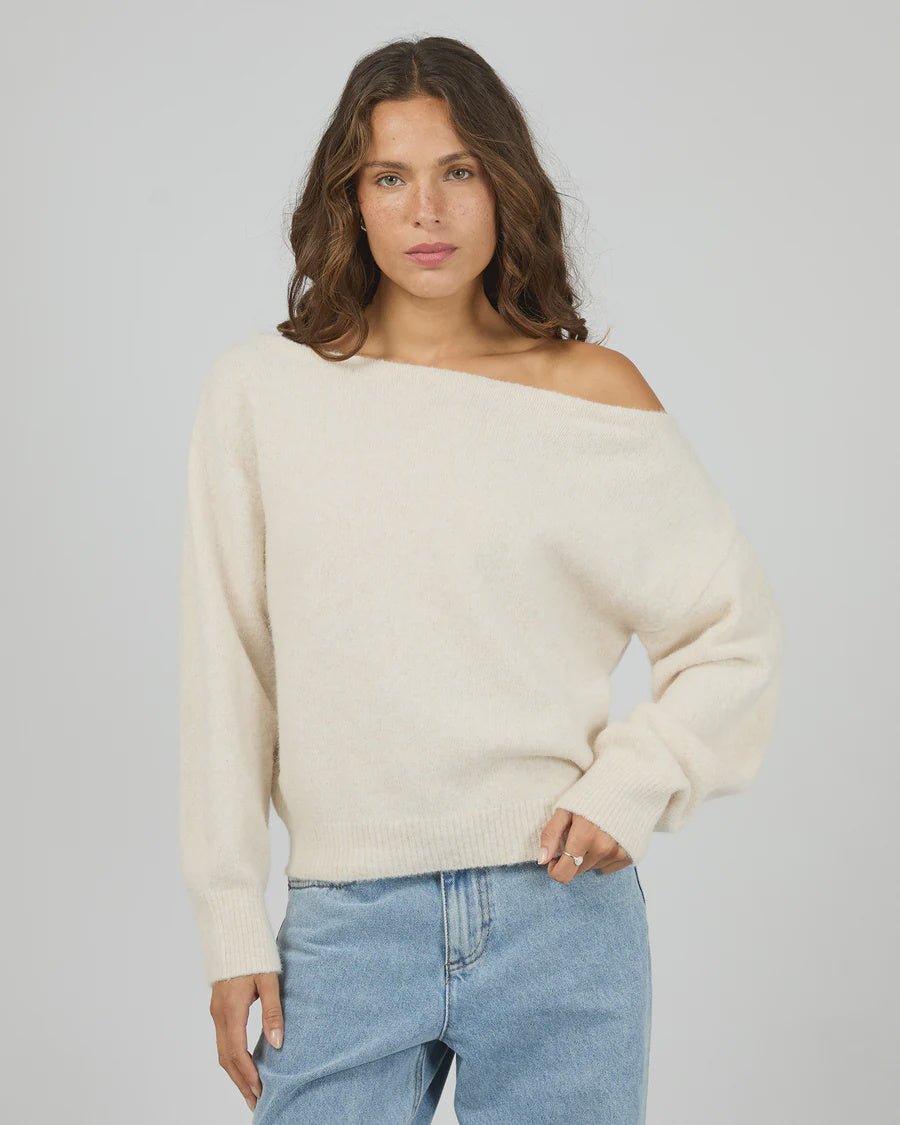 Off Shoulder Knit Jumper - Oat - Chillis & More NZ