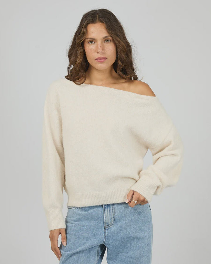 Off Shoulder Knit Jumper - Oat - Chillis & More NZ
