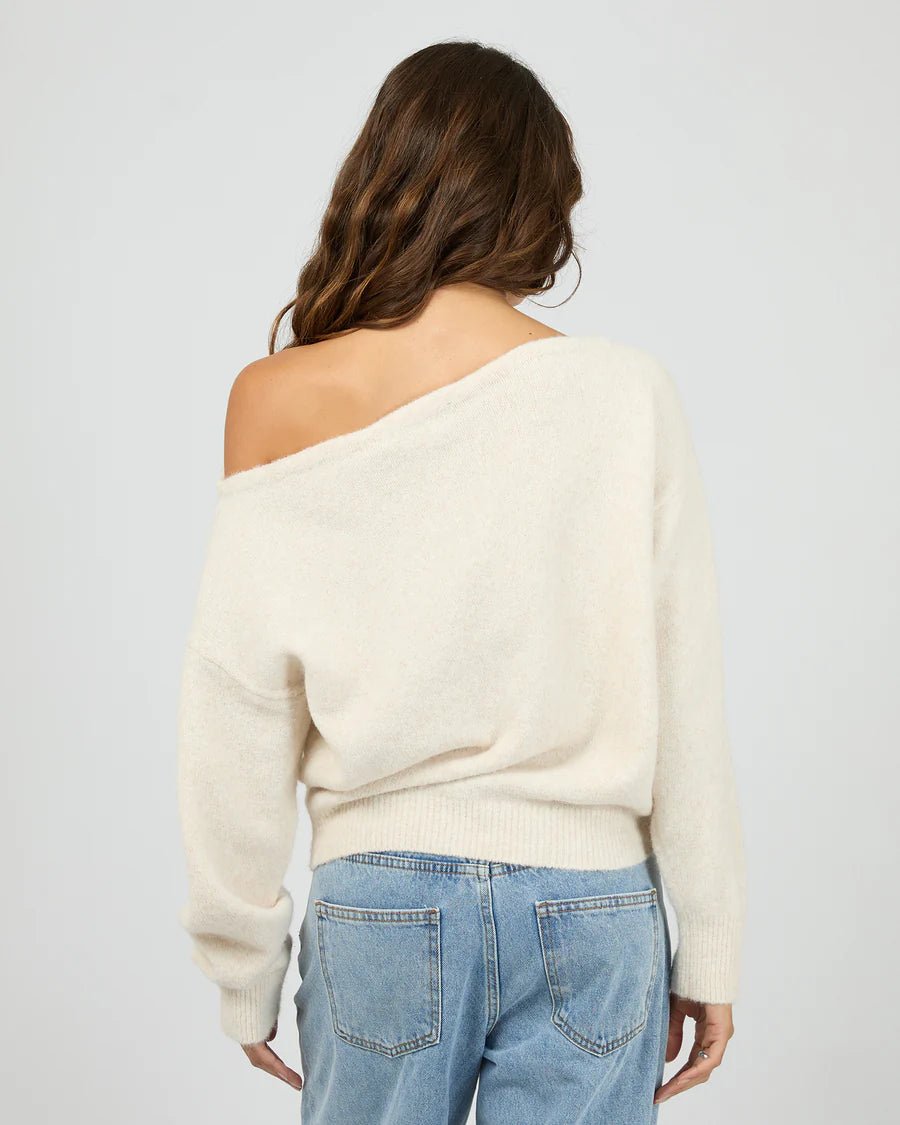 Off Shoulder Knit Jumper - Oat - Chillis & More NZ