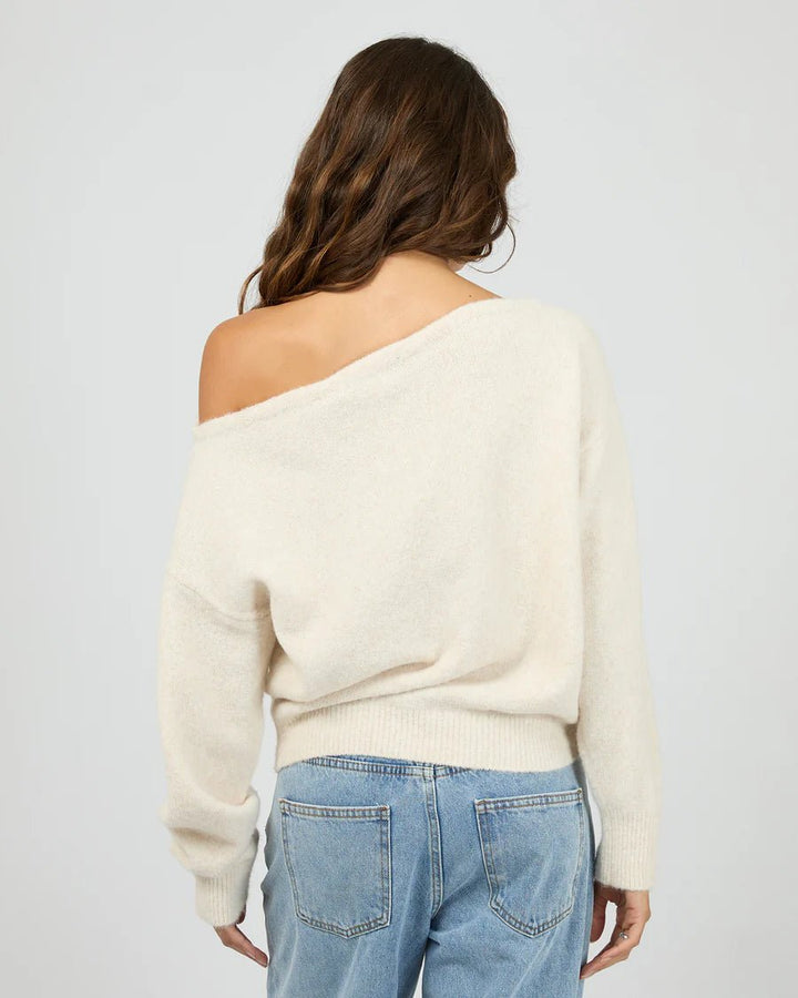 Off Shoulder Knit Jumper - Oat - Chillis & More NZ