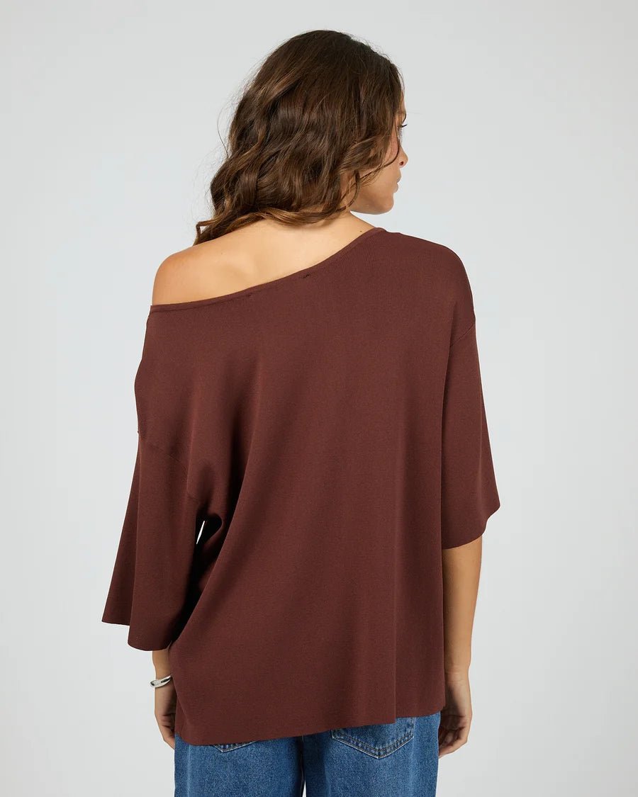 Ollie Off Shoulder Knit Top - Cherry - Chillis & More NZ