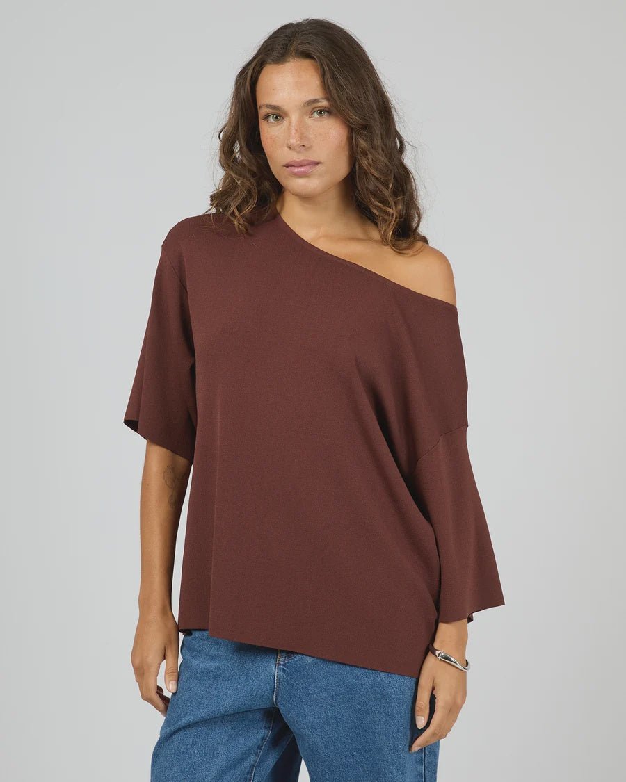 Ollie Off Shoulder Knit Top - Cherry - Chillis & More NZ