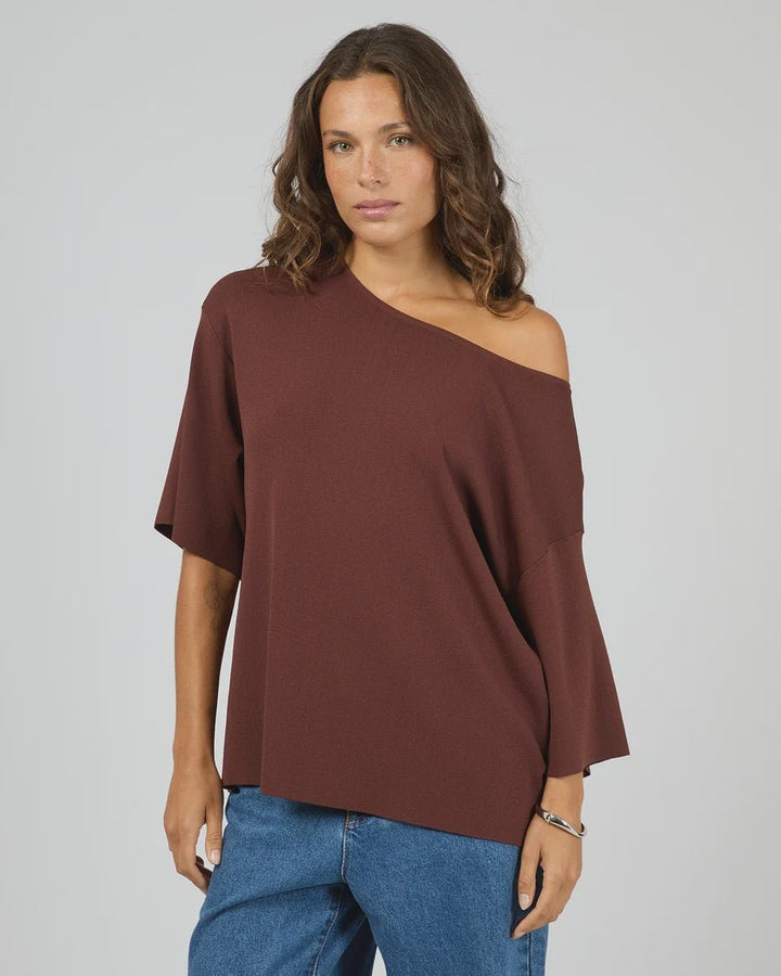 Ollie Off Shoulder Knit Top - Cherry - Chillis & More NZ