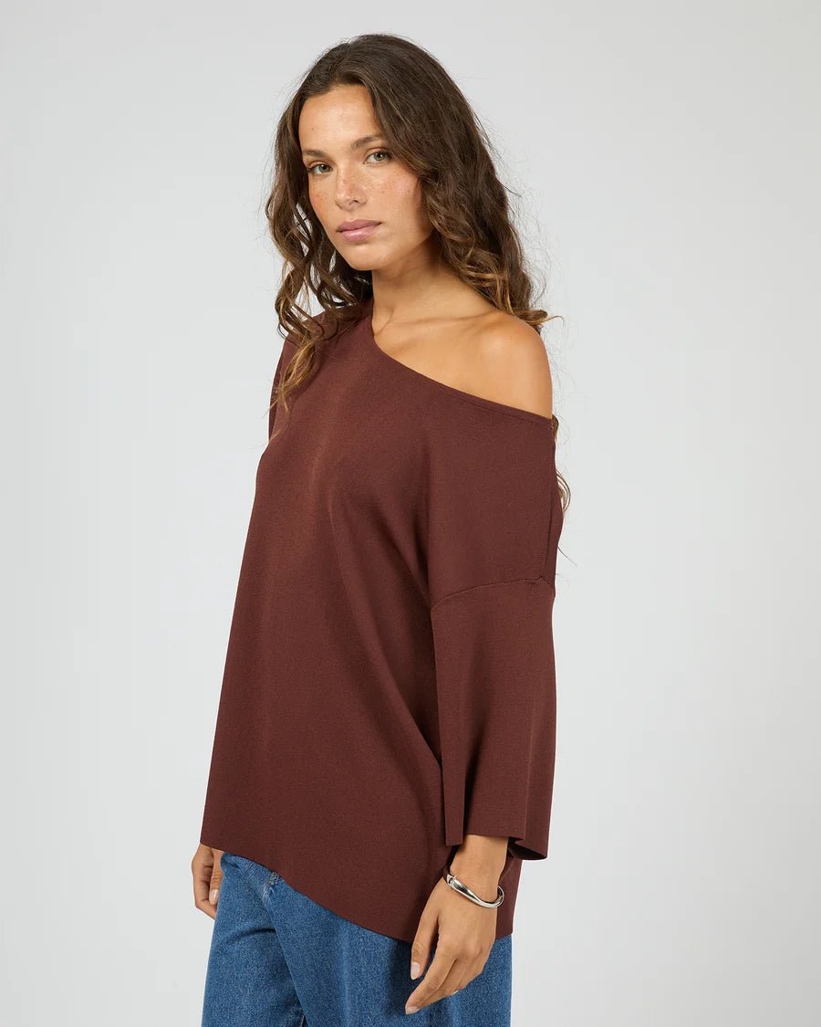 Ollie Off Shoulder Knit Top - Cherry - Chillis & More NZ