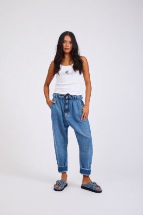 Outcasts Low Waist Drop Crotch Harem Denim Jeans - Bright Blue - Chillis & More NZ