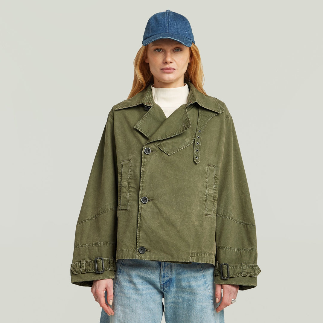 Oversized Short Trench Coat - Overdye Shadow Olive - Chillis & More NZ