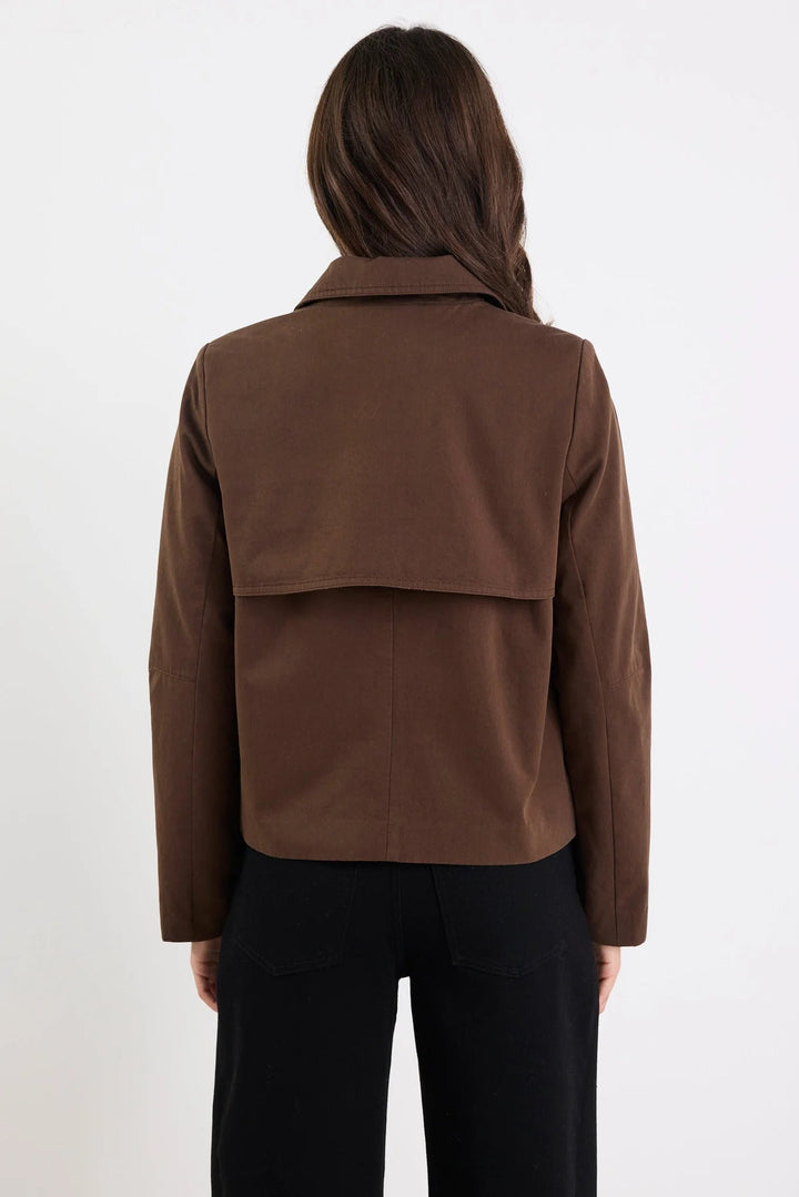 Pathway Chocolate Cropped Trench Jacket - Chillis &amp; More NZ