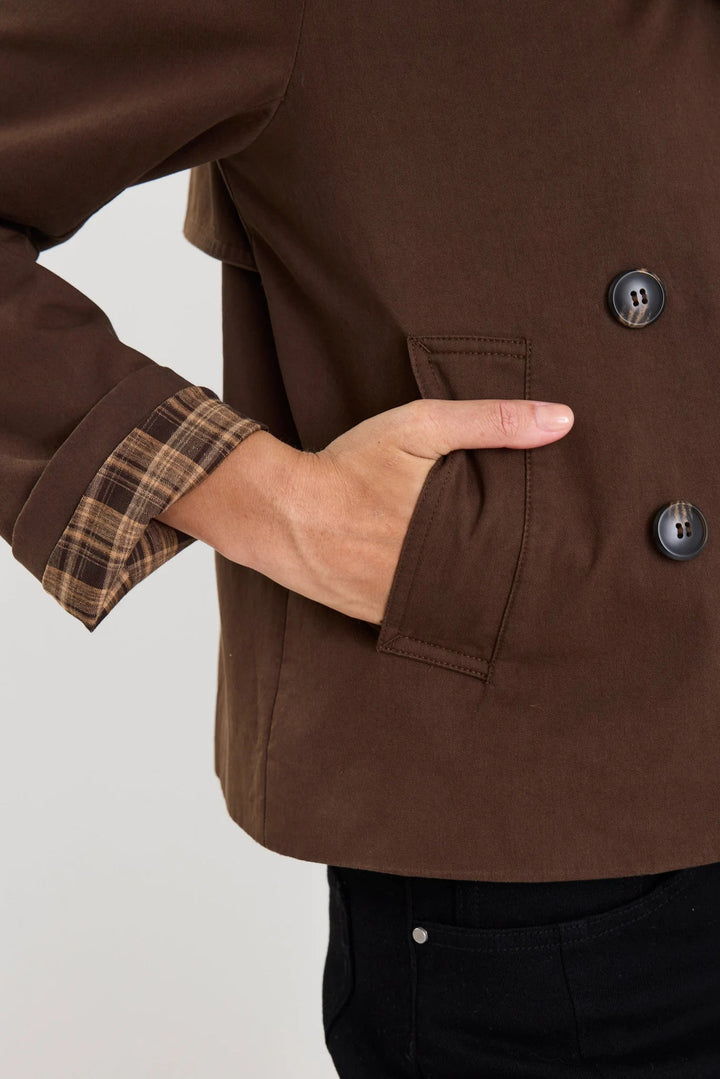 Pathway Chocolate Cropped Trench Jacket - Chillis &amp; More NZ