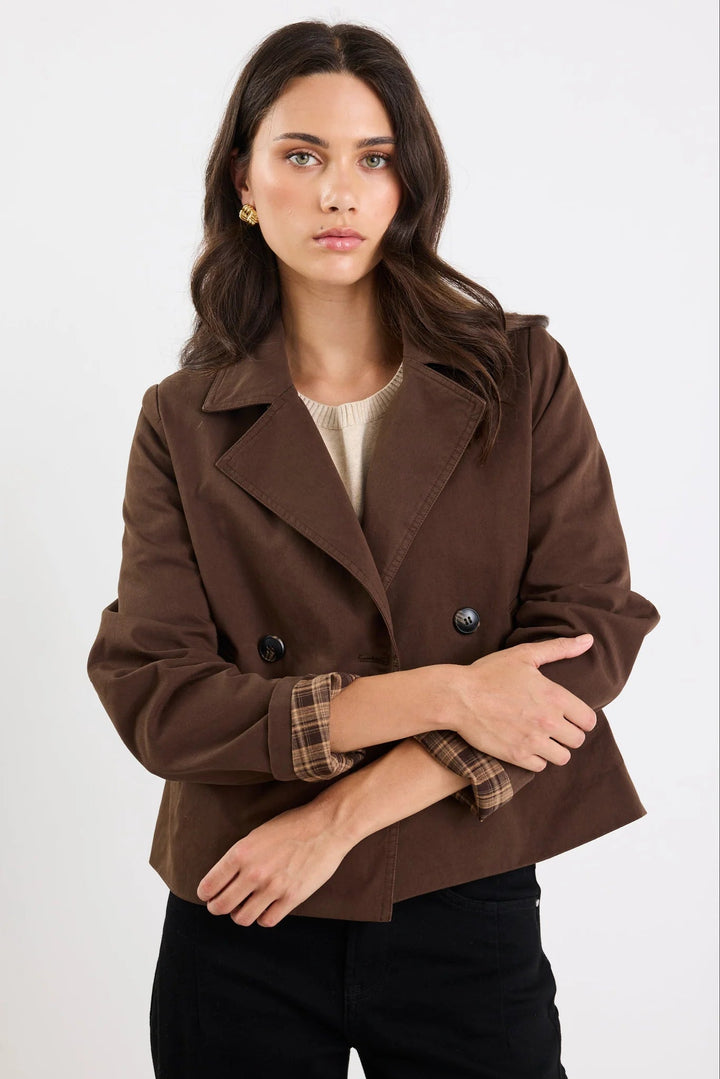 Pathway Chocolate Cropped Trench Jacket - Chillis &amp; More NZ