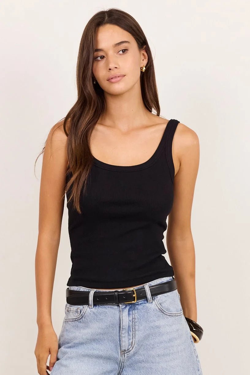 Pebble Black Rib Singlet Tank - Chillis & More NZ
