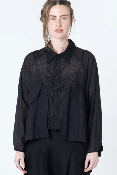Poised Shirt Jacket - Black Dobby