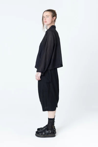 Poised Shirt Jacket - Black Dobby