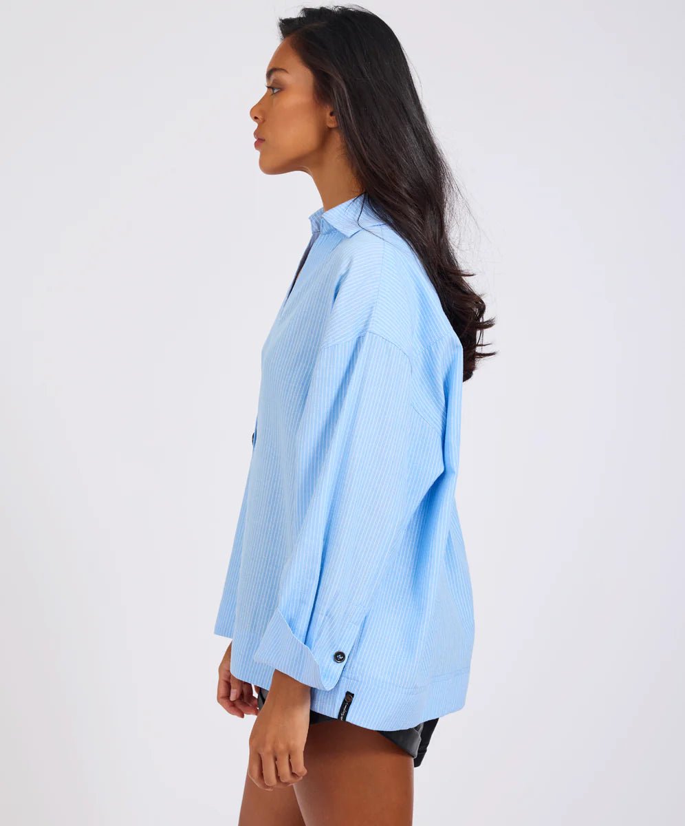 Powerhouse Oversized LS Pinstripe Shirt - Blue - Chillis & More NZ