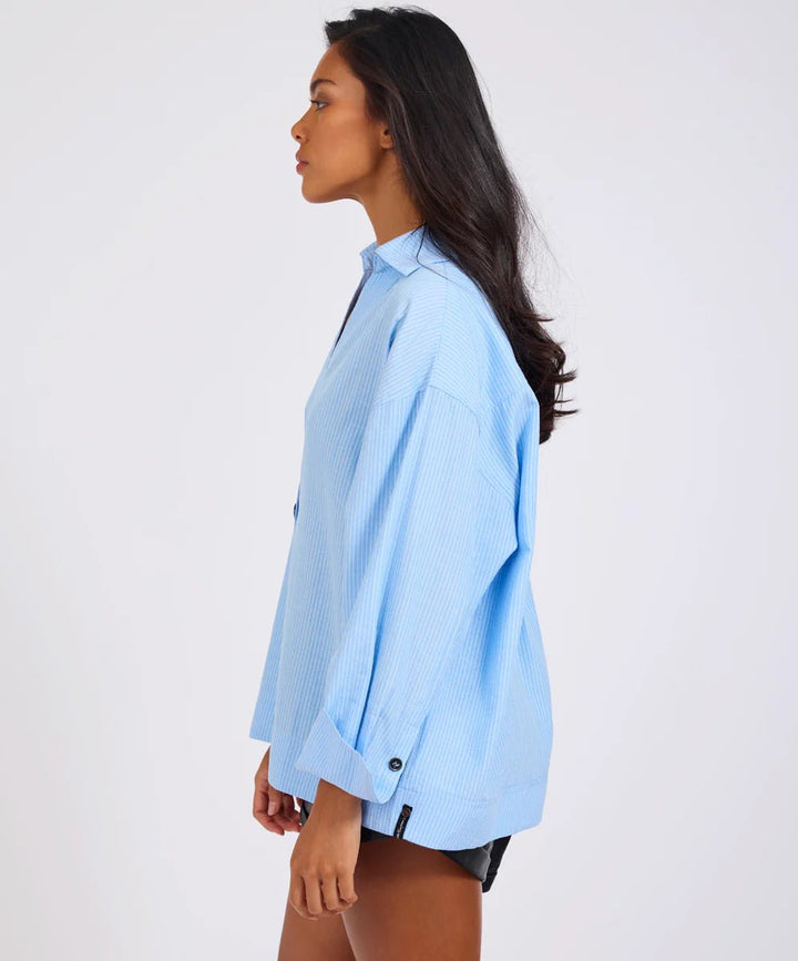 Powerhouse Oversized LS Pinstripe Shirt - Blue - Chillis & More NZ