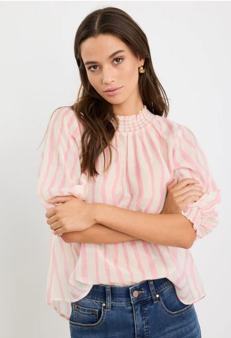 Precisian Blush Stripe High Neck SS Top - Blush Stripe - Chillis & More NZ