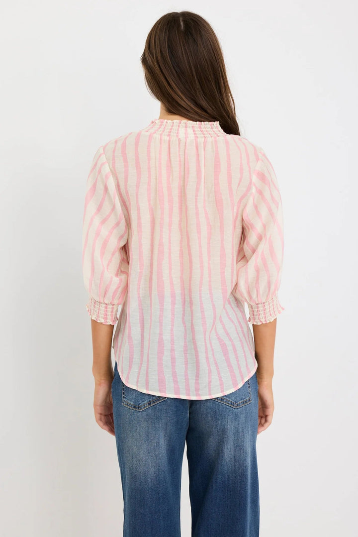 Precisian Blush Stripe High Neck SS Top - Blush Stripe - Chillis & More NZ
