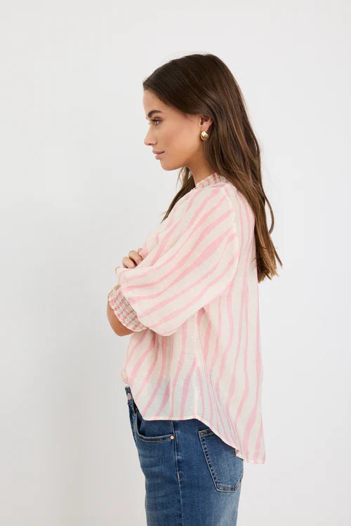 Precisian Blush Stripe High Neck SS Top - Blush Stripe - Chillis & More NZ