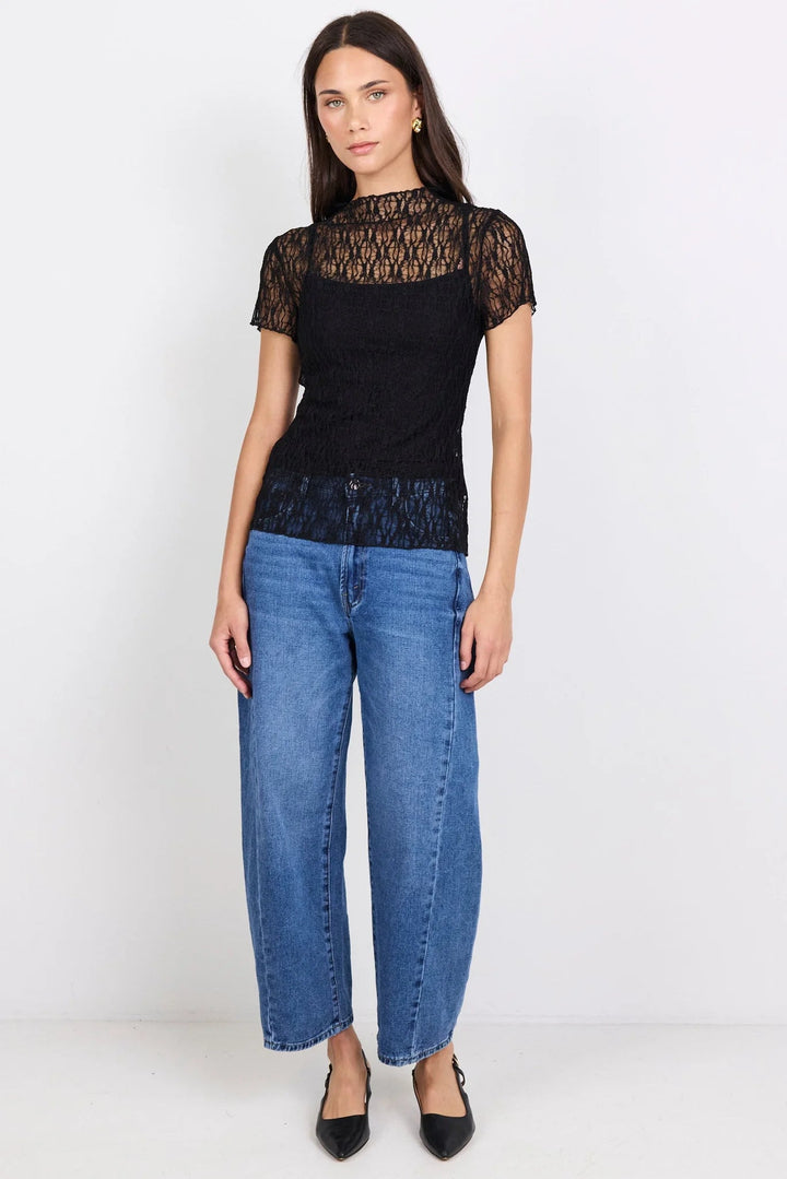 Providing Black Lace Short Sleeve Top - Chillis & More NZ
