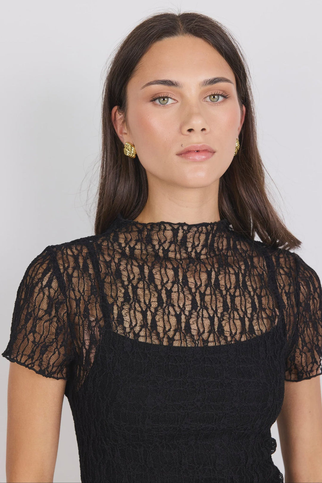 Providing Black Lace Short Sleeve Top - Chillis & More NZ