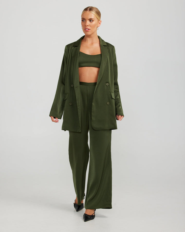 Rafaela Double Breasted Blazer - Dark Olive - Chillis & More NZ