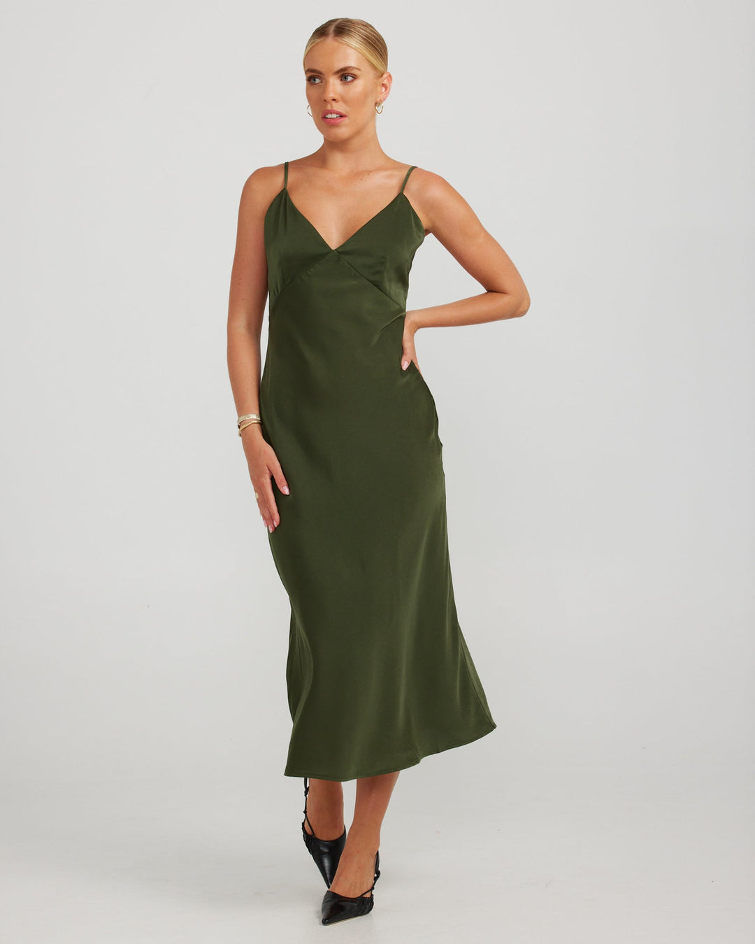 Rafaela Midi Dress - Dark Olive - Chillis & More NZ