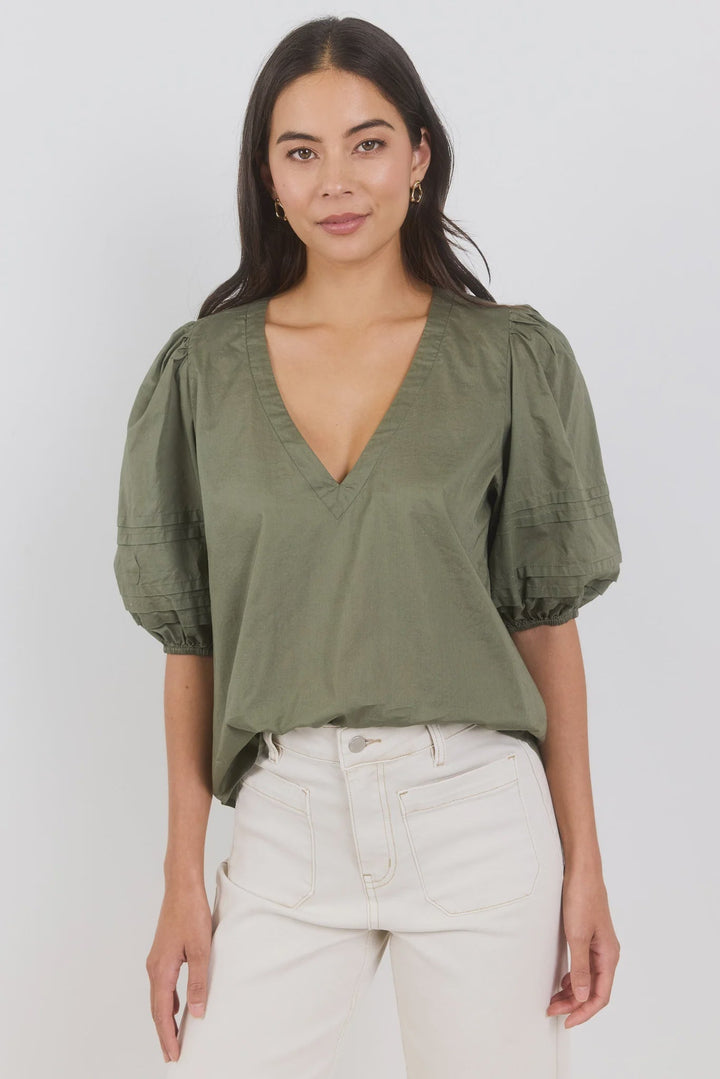 Recall Sage Pleat Short Sleeve Top - Chillis & More NZ