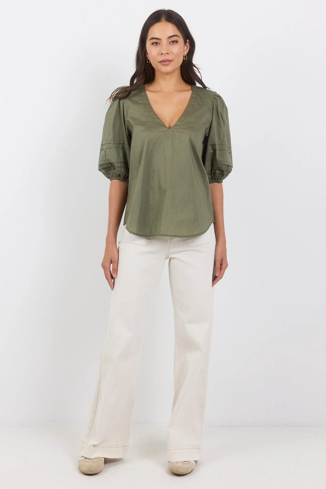 Recall Sage Pleat Short Sleeve Top - Chillis & More NZ