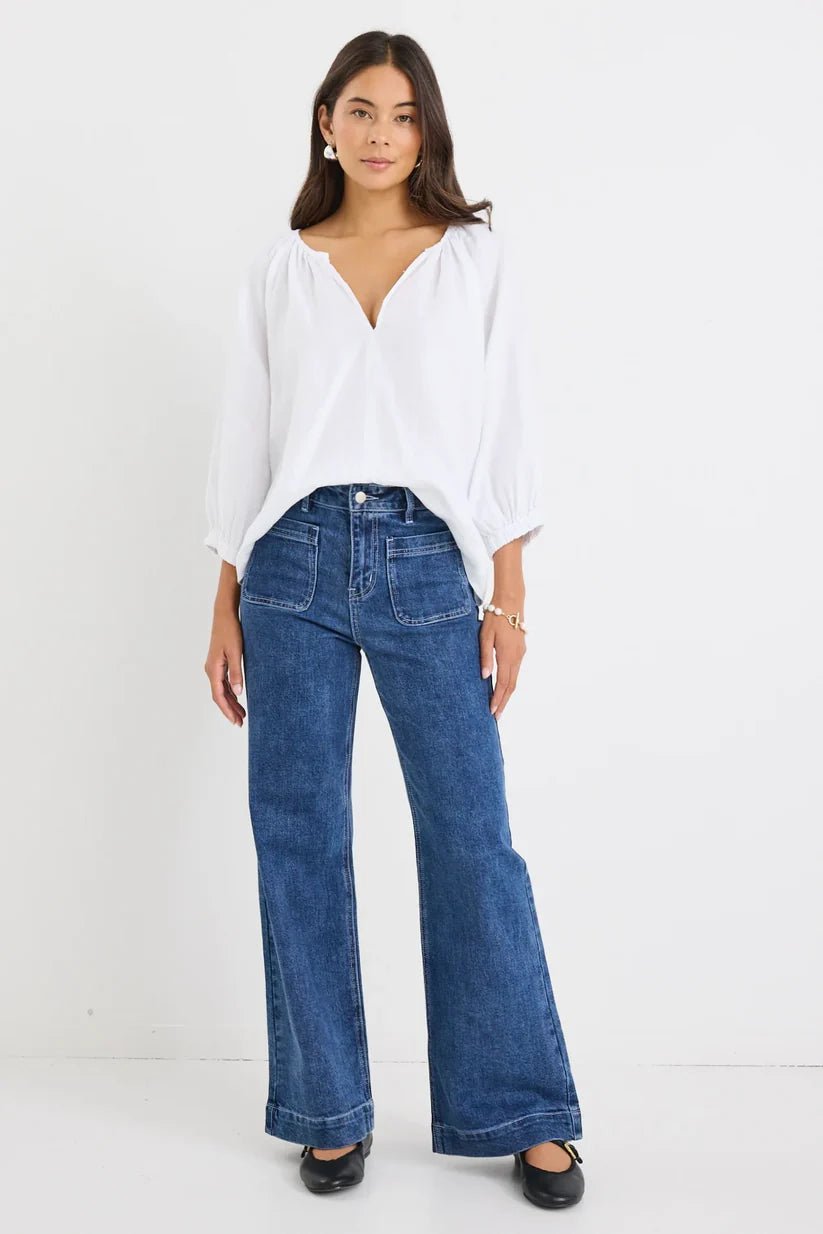 Revolutionary White Linen Relaxed Ls Top - Chillis & More NZ