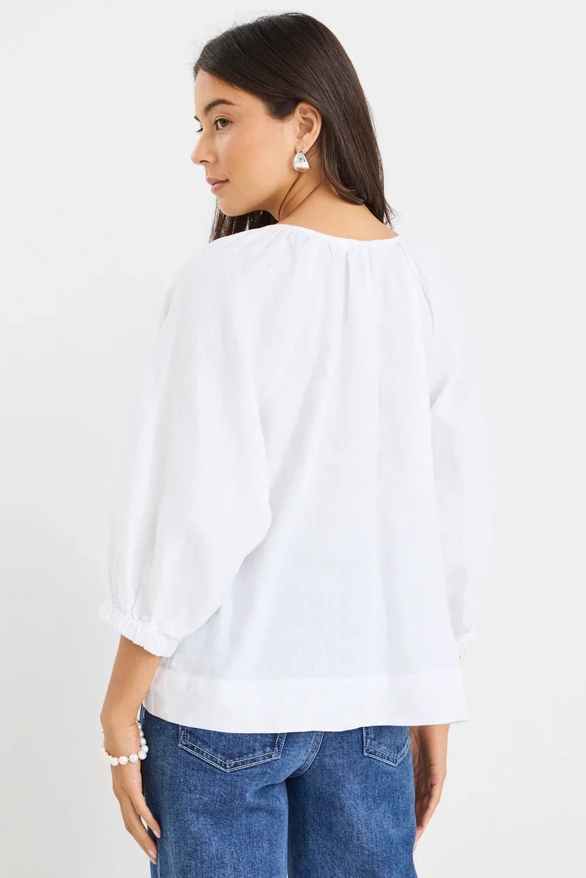 Revolutionary White Linen Relaxed Ls Top - Chillis & More NZ