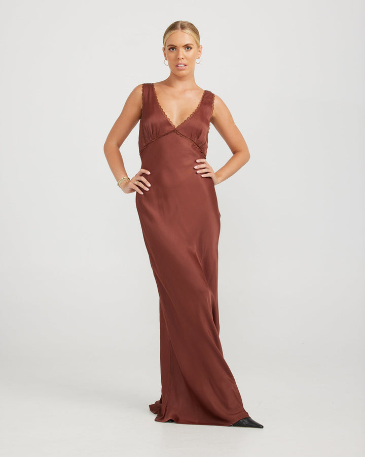 Rhea Maxi Dress - Chocolate Brown - Chillis & More NZ