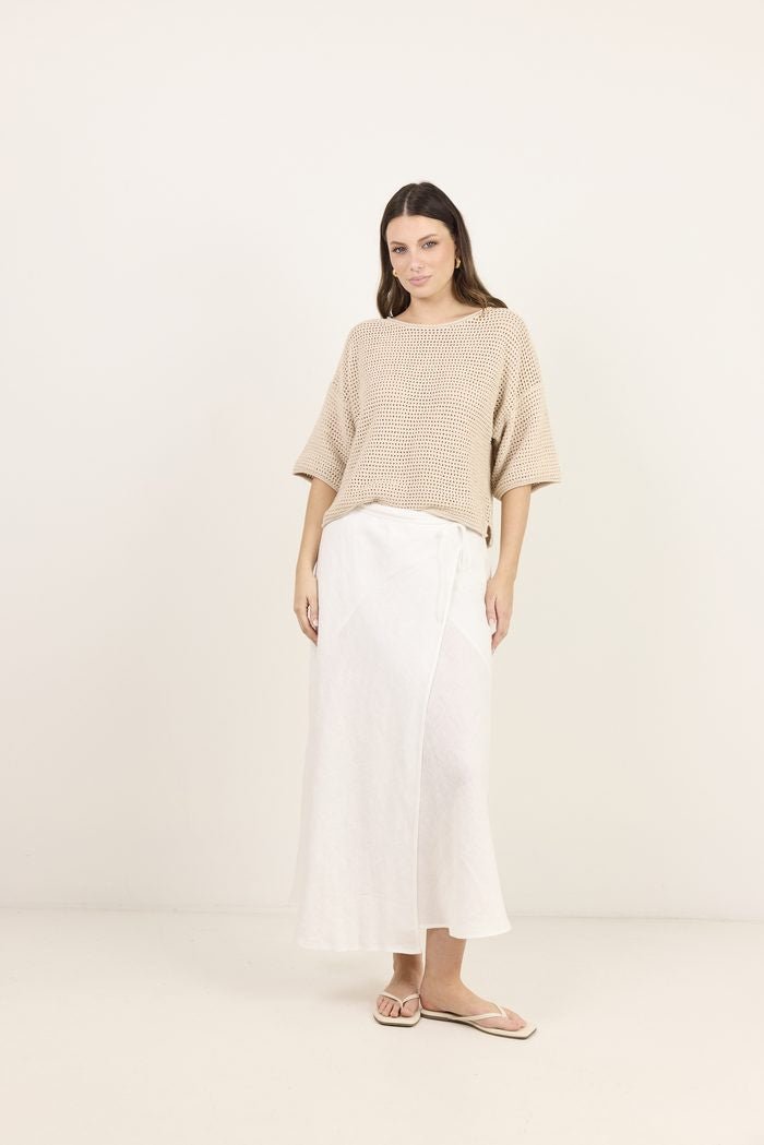 Sail White Linen Wrap Bias Maxi Skirt - Chillis & More NZ