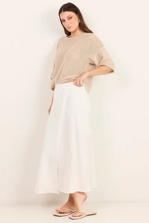 Sail White Linen Wrap Bias Maxi Skirt - Chillis & More NZ