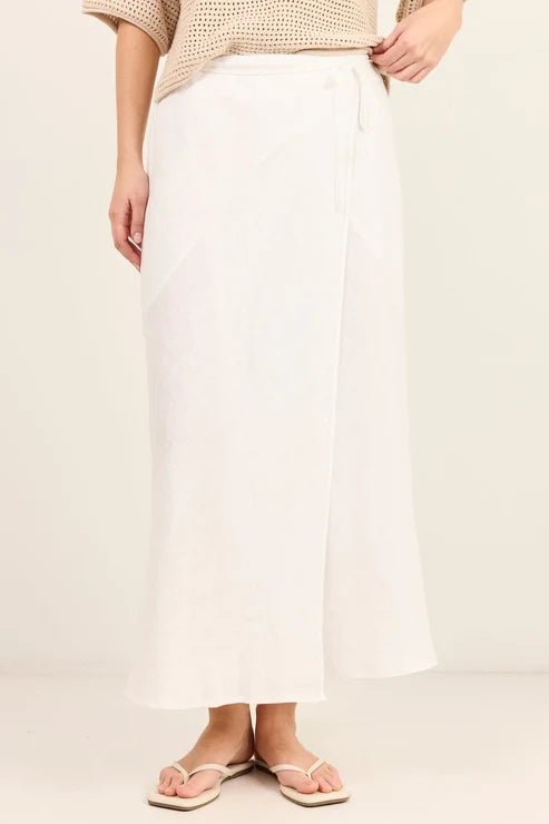 Sail White Linen Wrap Bias Maxi Skirt - Chillis & More NZ