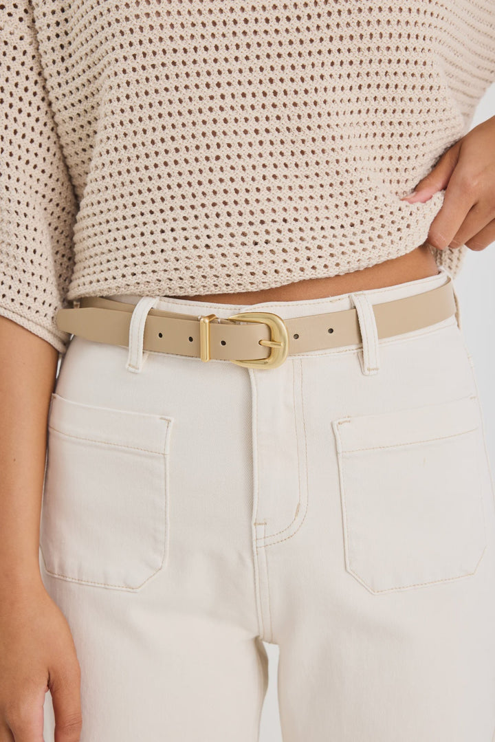 Sand Gold Buckle Leather Belt - Chillis & More NZ