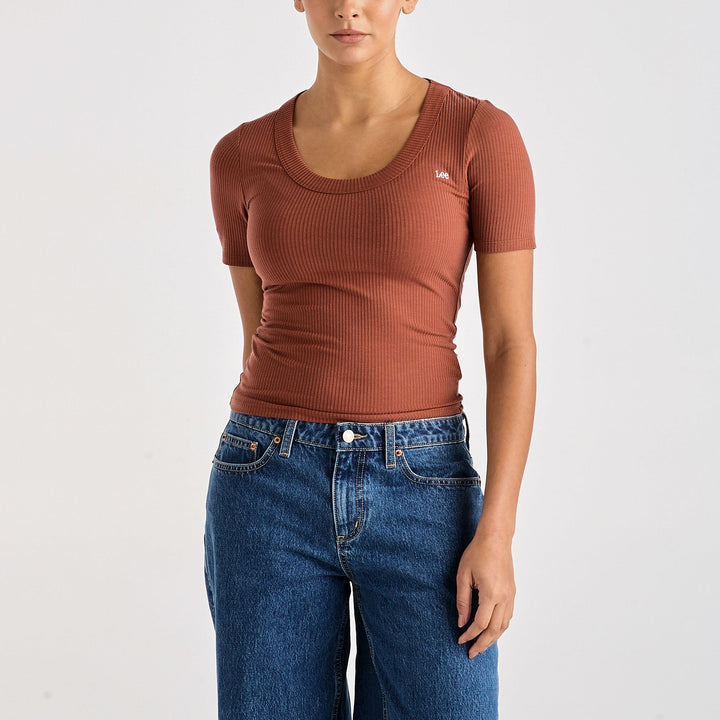 Scoop Slim Rib Tee - Terracotta - Chillis & More NZ