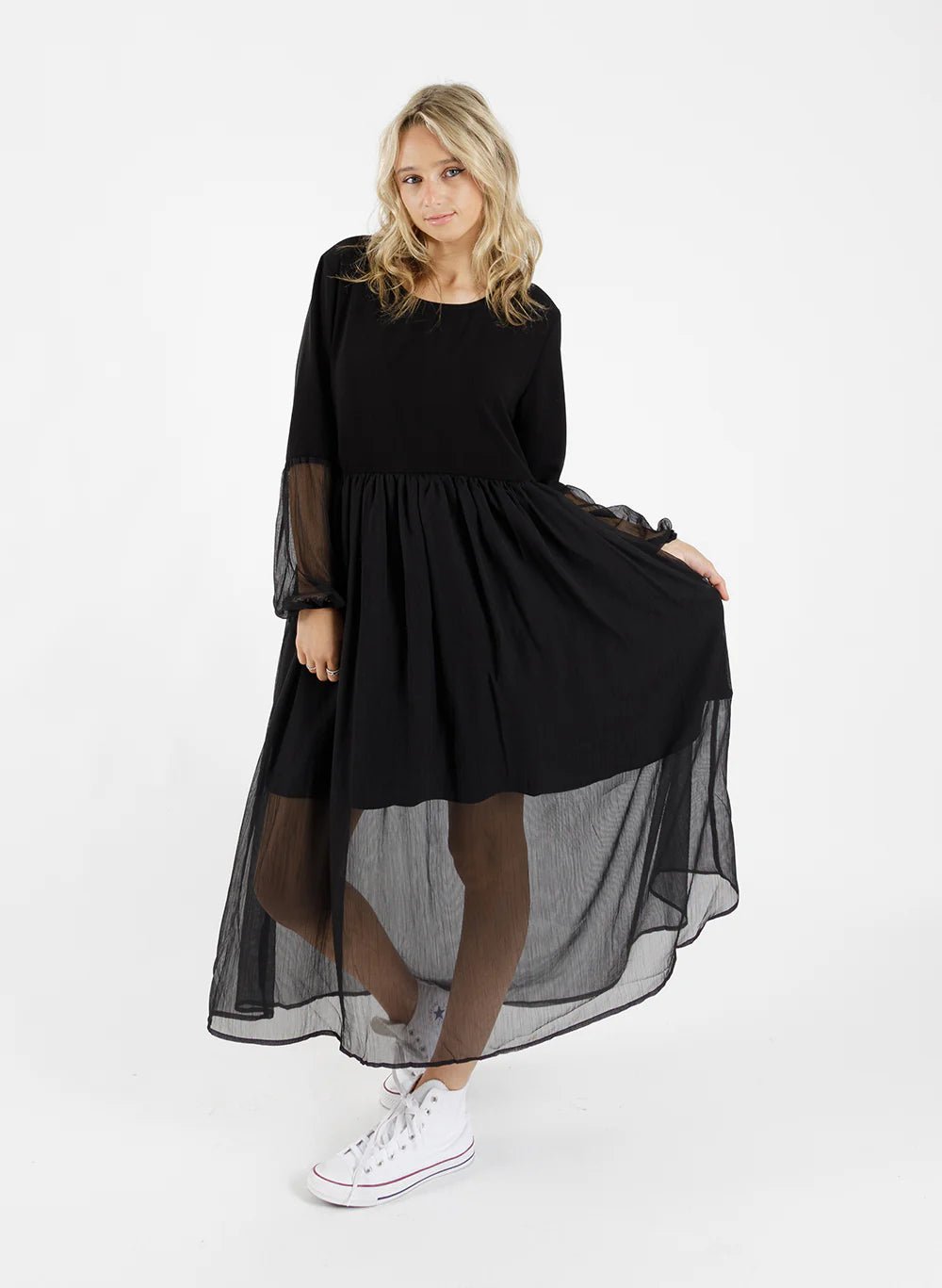 Sheer Tier Dress - Black - Chillis & More NZ