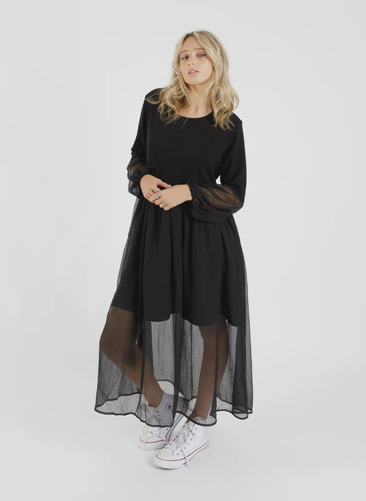 Sheer Tier Dress - Black - Chillis & More NZ
