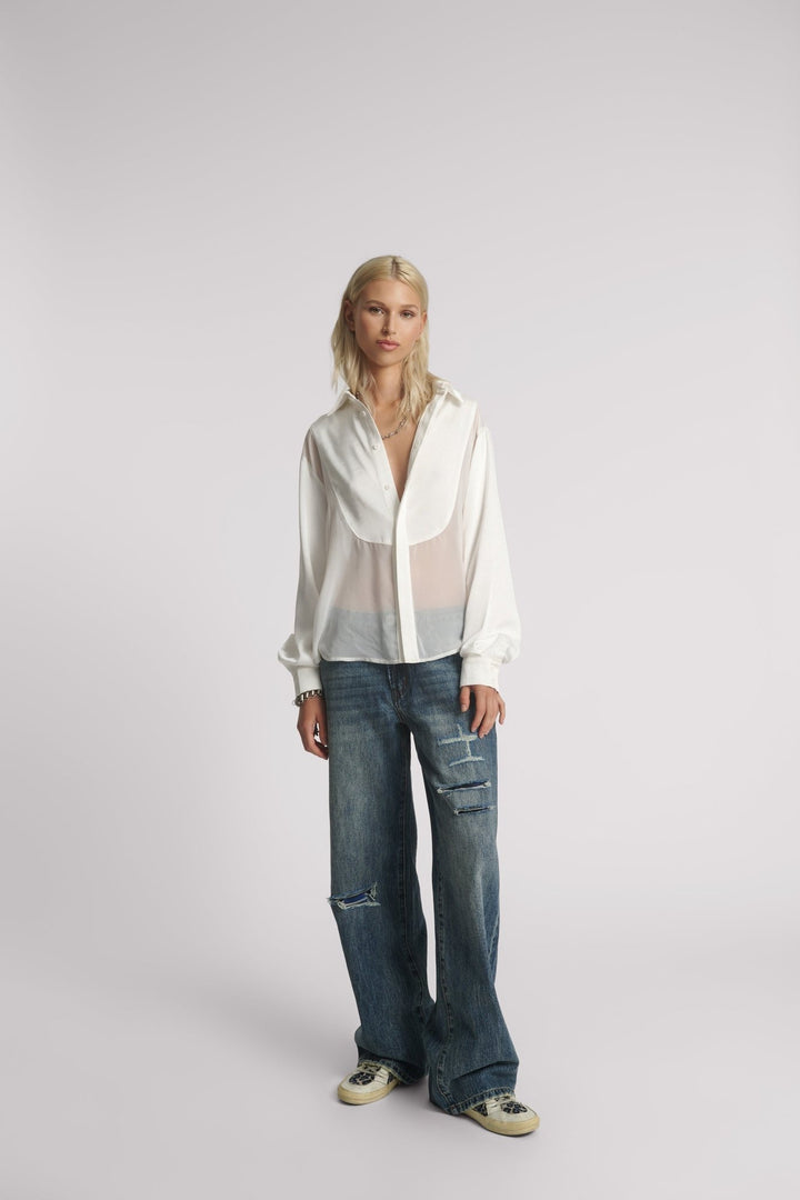 Sheer Tuxedo Shirt - White - Chillis & More NZ