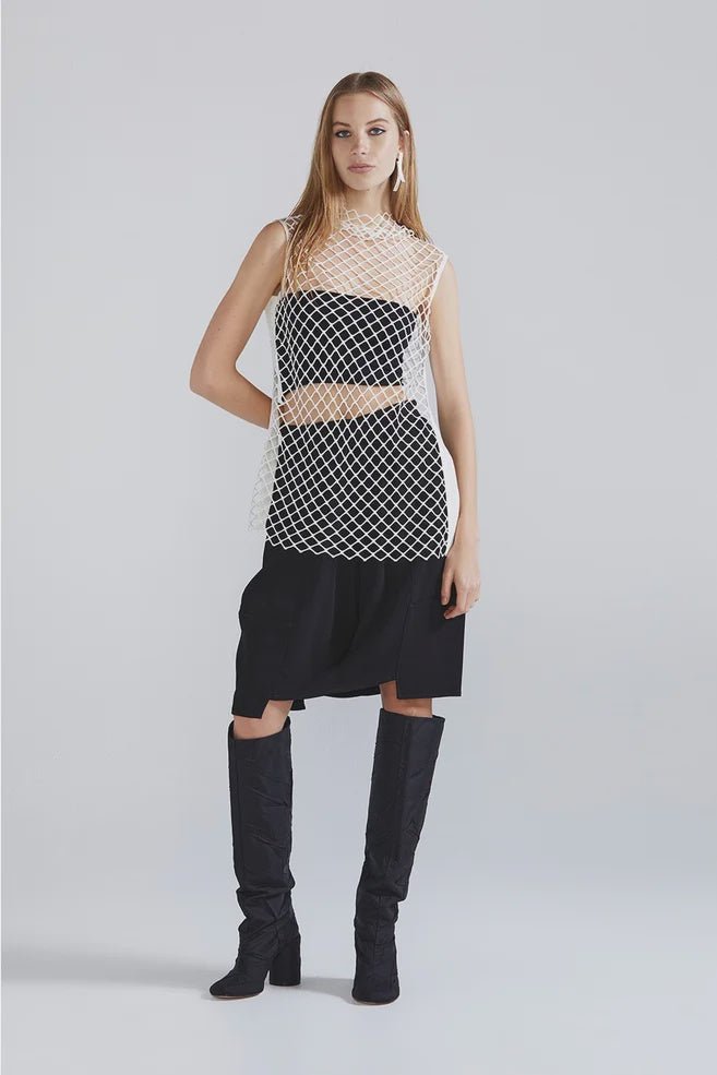 Sleeveless Mesh Contend Tunic - Ivory - Chillis & More NZ