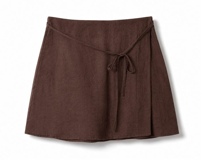 Sloop Dark Chocolate Linen Wrap Mini Skirt - Chillis & More NZ