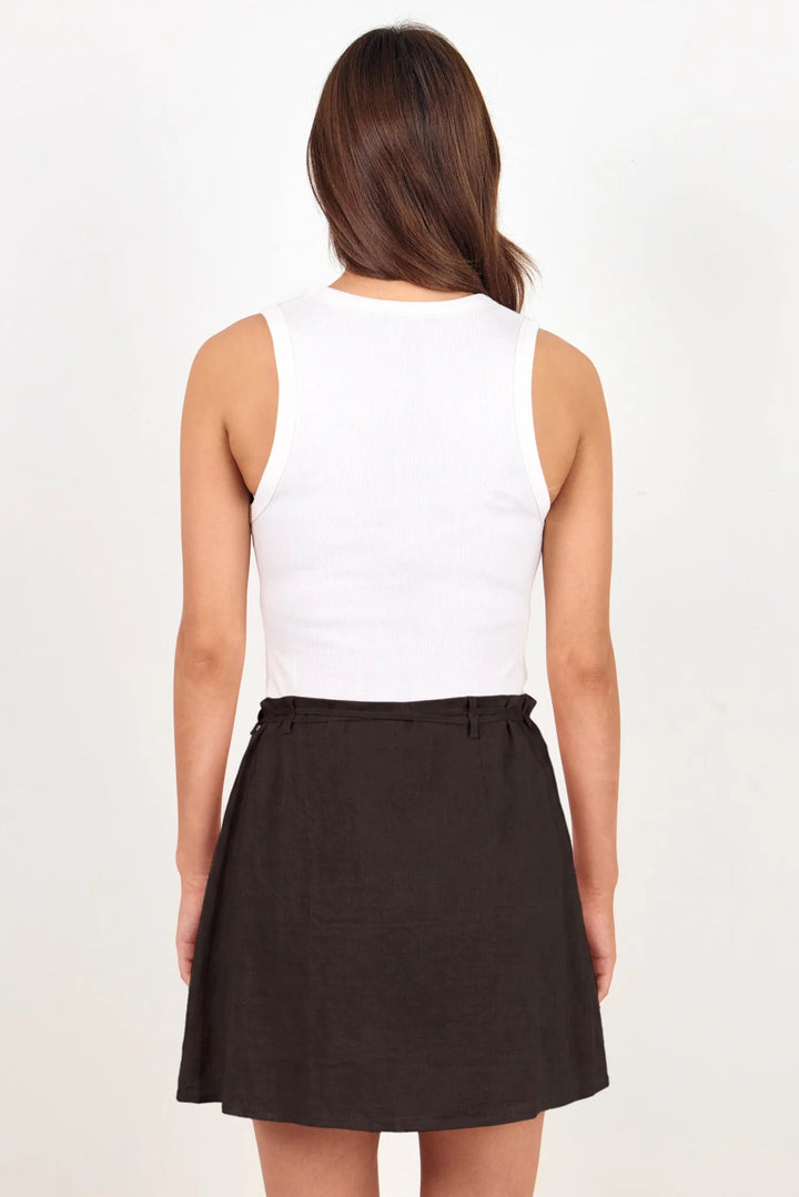 Sloop Dark Chocolate Linen Wrap Mini Skirt - Chillis & More NZ