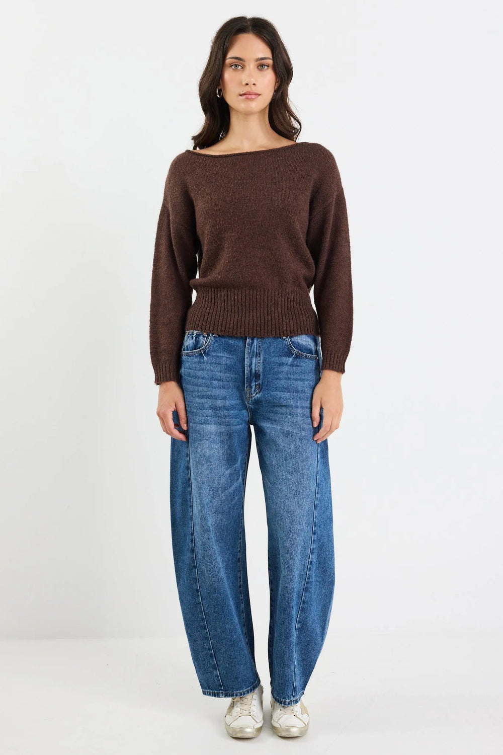 Society Chocolate Off Shoulder Jumper - Chillis & More NZ