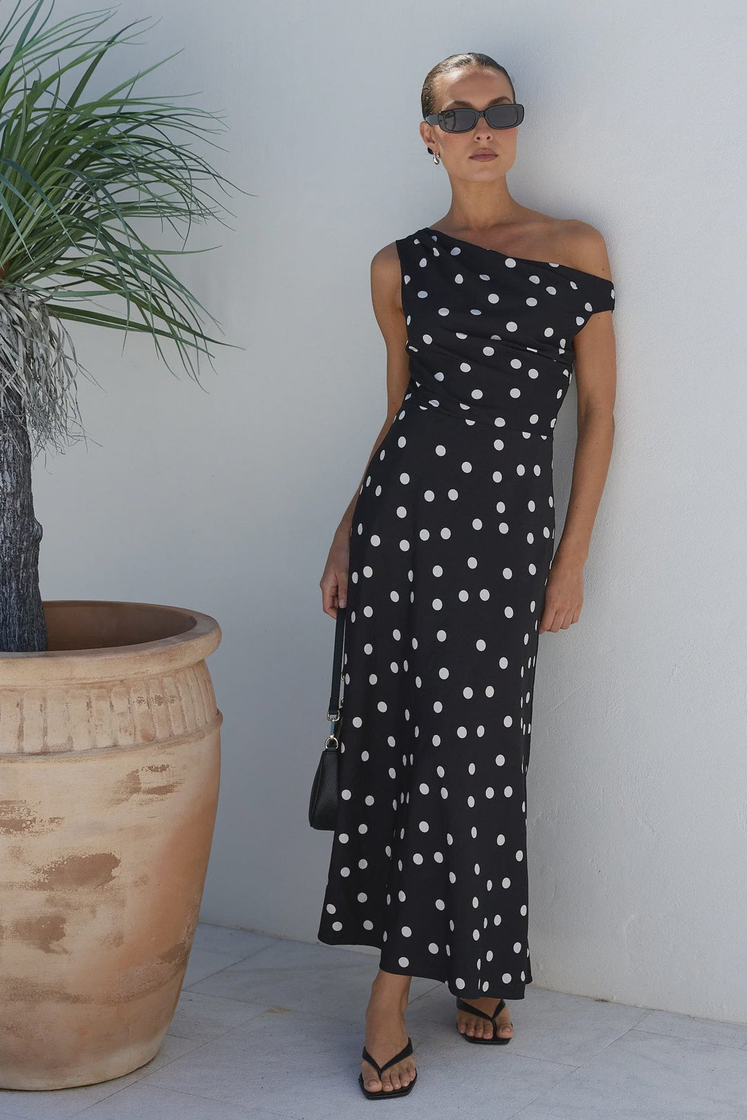 Spotlight Black Polka Dot Off Shoulder Flare Midi Dress - Chillis & More NZ