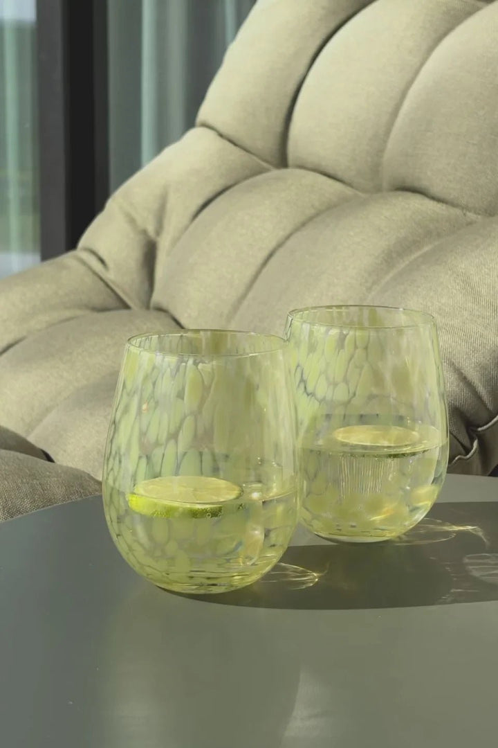 Stemless Olive Splatter Wine Glass - Chillis & More NZ