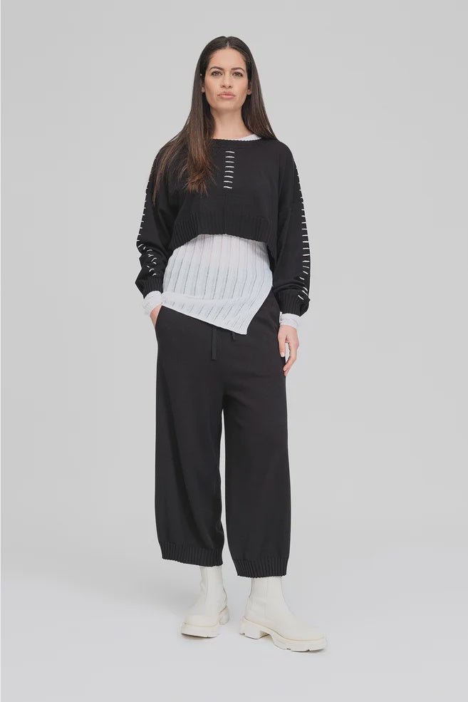 Stitched Article Sweater - Black/Ivory - Chillis & More NZ