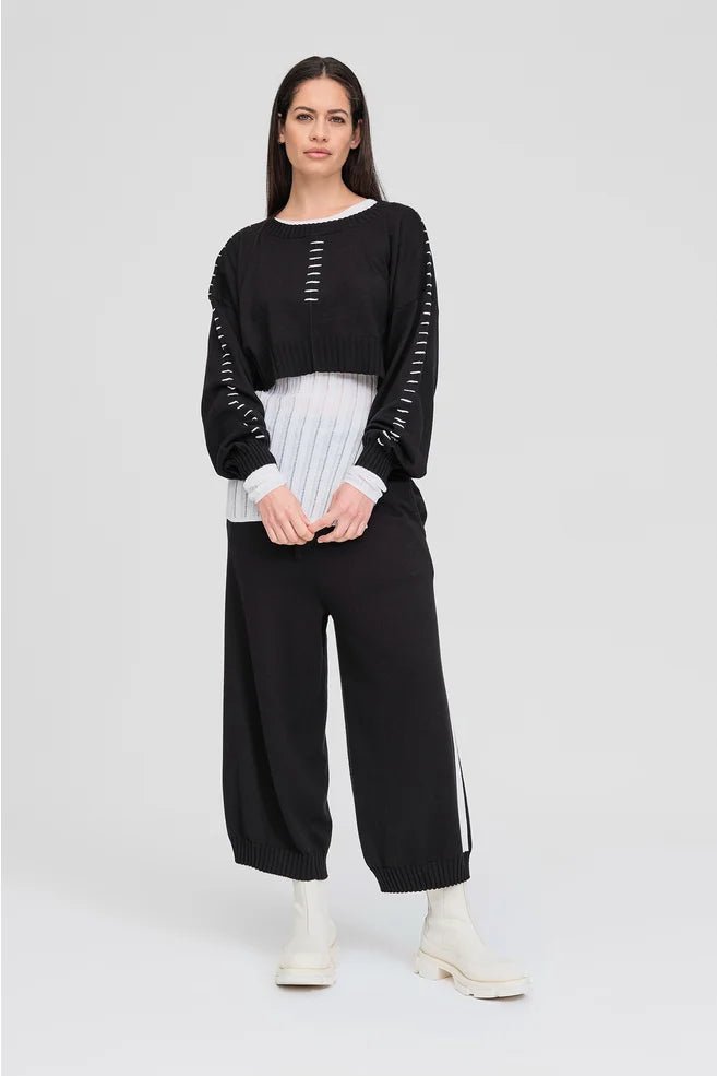 Stitched Article Sweater - Black/Ivory - Chillis & More NZ