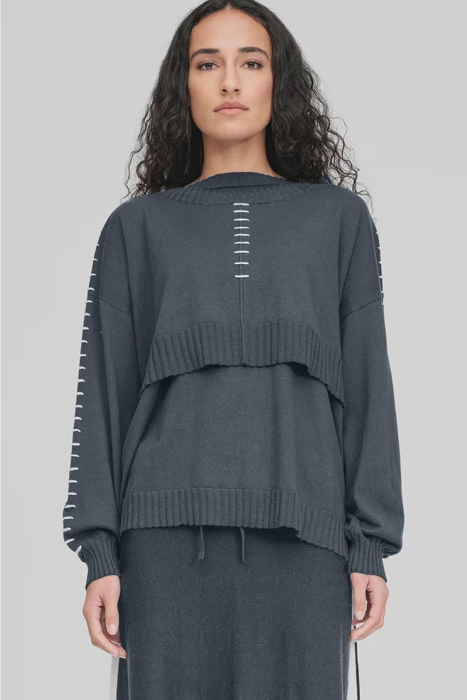 Stitched Article Sweater - Storm/Ivory - Chillis & More NZ