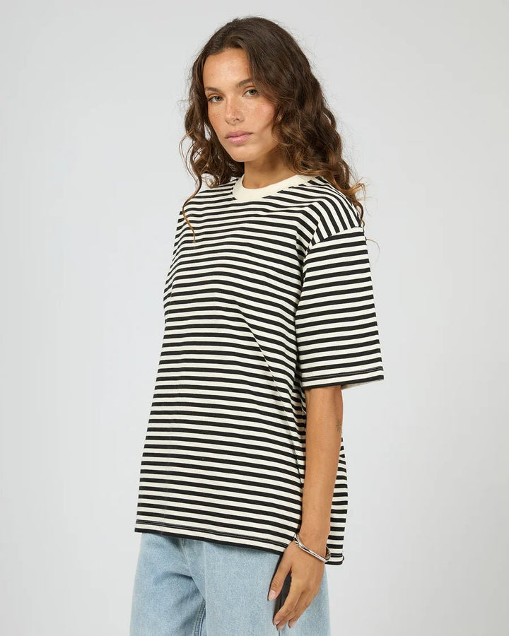 Stripe Short Sleeve Tee - Black - Chillis & More NZ