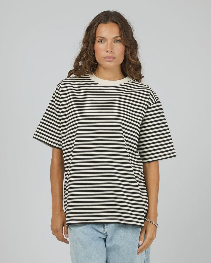 Stripe Short Sleeve Tee - Black - Chillis & More NZ